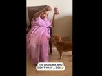 The elderly woman is seen feeding treats to her dog. (telefauna/Instagram) The elderly woman is seen feeding treats to her dog. (telefauna/Instagram)