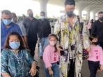 Karan Johar with his kids and mom at Mumbai airport. (Varinder Chawla) Karan Johar with his kids and mom at Mumbai airport. (Varinder Chawla)