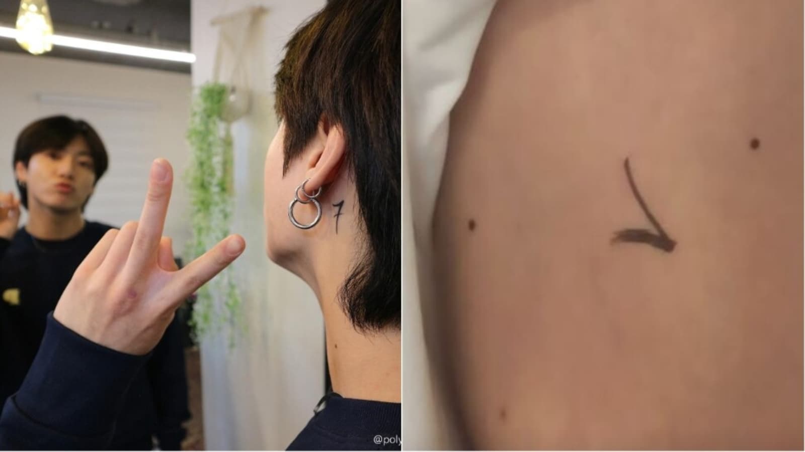 BTS Jungkook Gets Friendship Tattoo Behind Ear Reveals Full Sleeve V  Gets His 7 Between Moles on Arm