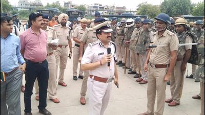 Faridabad commissioner of police Vikas Kumar Arora taking stock of the security arrangements in Ballabgarh after Friday’s violence. (Sourced) Faridabad commissioner of police Vikas Kumar Arora taking stock of the security arrangements in Ballabgarh after Friday’s violence. (Sourced)