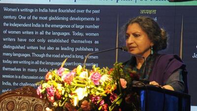 Writer Geetanjali Shree during the last day of the International Literature Festival in Shimla on Saturday. Eminent women writers took a hard look at biases against them and called for gender equality in writing. (Deepak Sansta/HT) Writer Geetanjali Shree during the last day of the International Literature Festival in Shimla on Saturday. Eminent women writers took a hard look at biases against them and called for gender equality in writing. (Deepak Sansta/HT)