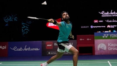 India's H.S. Prannoy plays a shot against China's Zhao Jun Peng during their men's singles semifinal match (AP) India's H.S. Prannoy plays a shot against China's Zhao Jun Peng during their men's singles semifinal match (AP)