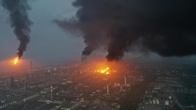 A large fire at a Sinopec Shanghai Petrochemical plant in outlying Jinshan district of Shanghai. (AFP) A large fire at a Sinopec Shanghai Petrochemical plant in outlying Jinshan district of Shanghai. (AFP)