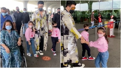 Karan Johar with his kids and mom at Mumbai airport. (Varinder Chawla) Karan Johar with his kids and mom at Mumbai airport. (Varinder Chawla)
