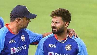 Indian cricket team head coach Rahul Dravid with team captain Rishabh Pant (PTI) Indian cricket team head coach Rahul Dravid with team captain Rishabh Pant (PTI)
