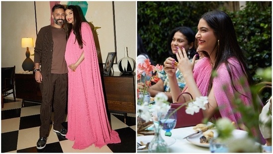 Sonam Kapoor's husband and dad-to-be Anand Ahuja kept it casual in a brown round neck t-shirt, regular fit pants and an open-front cardigan. The shoe fanatic completed his look with a pair of Nike Dunk Low.(Instagram/@sonamkapoor)