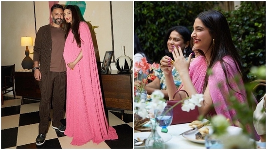 Sonam Kapoor's husband and dad-to-be Anand Ahuja kept it casual in a brown round neck t-shirt, regular fit pants and an open-front cardigan. The shoe fanatic completed his look with a pair of Nike Dunk Low.(Instagram/@sonamkapoor)