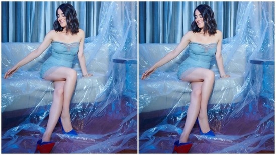 Radhika's off-shoulder pastel blue short dress featured corset-style details. The dress came with a translucent fabric covering the gown and giving it a more stylish feel. In statement danglers with blue stones and silver rings from the houses of Karishma Joolry and Bling Sutra, Radhika accessorised her look.(Instagram/radhikamadan)