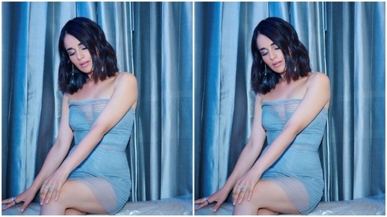 Assisted by makeup artist Shefali Sharma, Radhika decked up in pastel blue eyeshadow, black eyeliner, while kohl, mascara-laden eyelashes, drawn eyebrows, contoured cheeks and a shade of nude lipstick.(Instagram/radhikamadan)