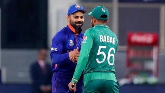 India's Virat Kohli, left, and Pakistan's captain Babar Azam&nbsp;(AP)