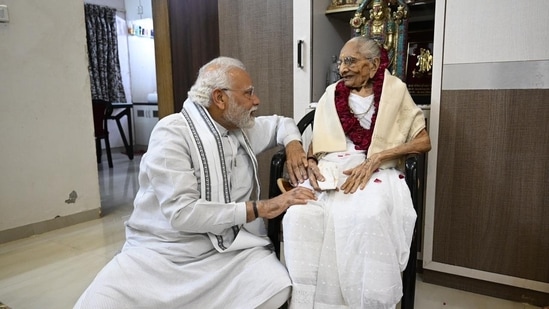 PM Modi met mother Heeraben Modi on Saturday morning on the occasion of Heeraben's 100th birthday. 
