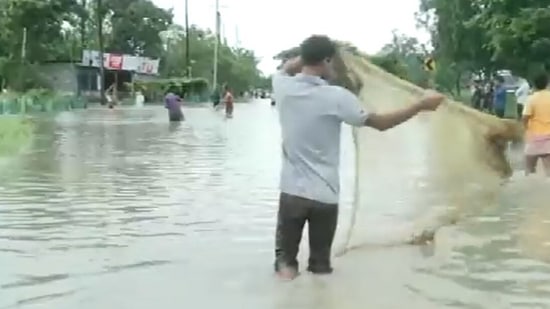Watch: Locals take to fishing on a waterlogged highway of deluge-hit Assam