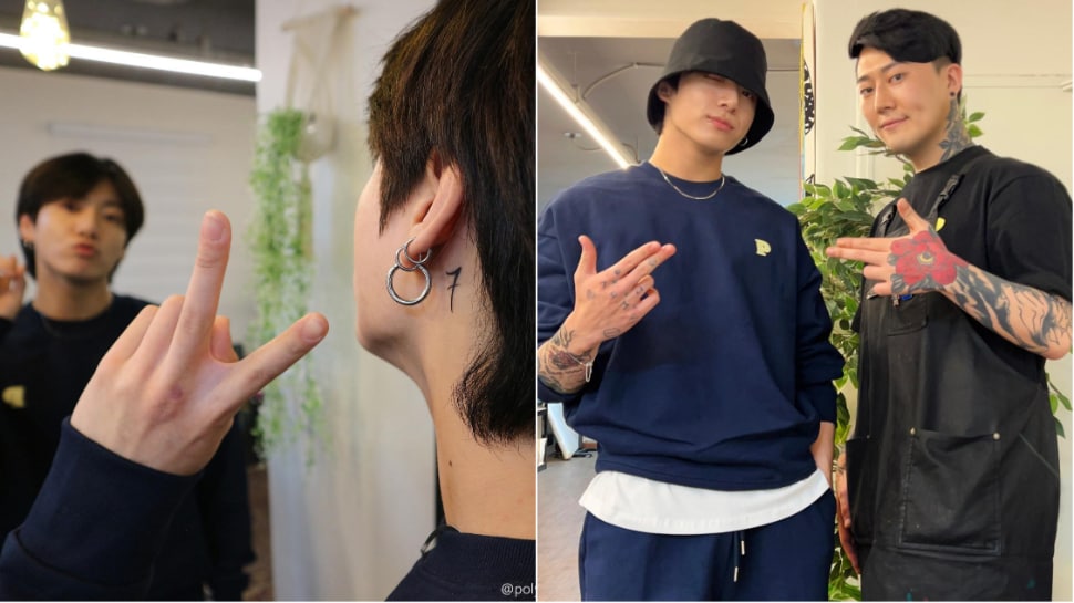 BTS: Jungkook flaunts new friendship tattoo behind ear, V gets '7' inked on arm - Hindustan Times