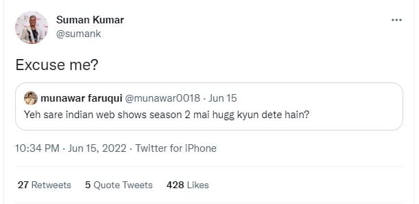 The Family Man writer Suman Kumar responded to Munawar on Twitter.