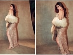 Mouni Roy will surely leave you gasping with her latest photoshoot pictures in a body-grasping nude gown that features a thigh-high slit and plunging neckline.(Instagram/@imouniroy)