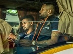 Shreyas Iyer and Hardik Pandya inside team bus as the Indian unit arrives in Visakhapatnam Shreyas Iyer and Hardik Pandya inside team bus as the Indian unit arrives in Visakhapatnam