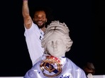 Real Madrid's Marcelo poses by the fountain of Cybele