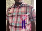 The woman shared the photo of a man who was wearing a badge made by his daughter on Father's Day. (@LoveleenArun/Instagram) The woman shared the photo of a man who was wearing a badge made by his daughter on Father's Day. (@LoveleenArun/Instagram)