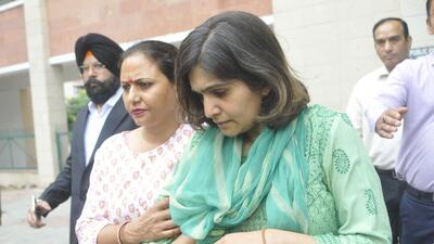Kalyani Singh, an accused in the Sippy Sidhu murder case, being produced in court in Chandigarh on Sunday. (Keshav Singh/HT) Kalyani Singh, an accused in the Sippy Sidhu murder case, being produced in court in Chandigarh on Sunday. (Keshav Singh/HT)