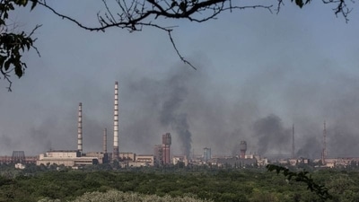 Smoke rises after a military strike in Sievierodonetsk amid Russia's attack on Ukraine. (REUTERS)