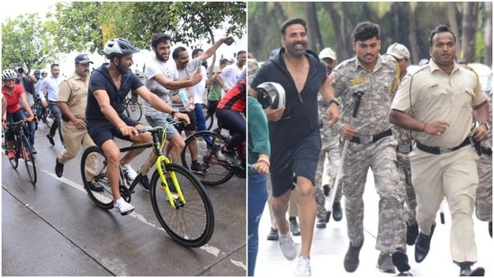 Akshay Kumar at the Marine Drive on Sunday. (Varinder Chawla)