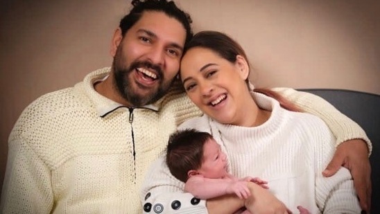 Hazel Keech with Yuvraj Singh and their son Orion Keech Singh.