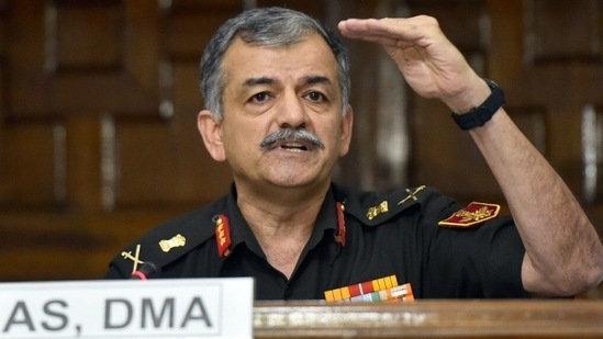 Lt General Anil Puri addresses the media at South Block on Sunday.(Sanjeev Verma/ Hindustan Times)