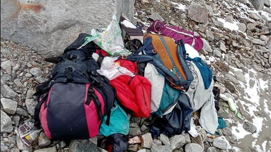 Himachal Pradesh, June 19 (ANI): Belongings of the trekkers, who went missing in October last year, was found by Indo-Tibetan Border Police (ITBP) during the search and rescue operation near Lamkhaga Pass conducted recently. (ANI Photo/ITBP Twitter) (ITBP Twitter)