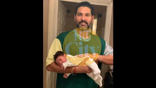 Yuvraj Singh with his five-month-old son, Orion Keech Singh.