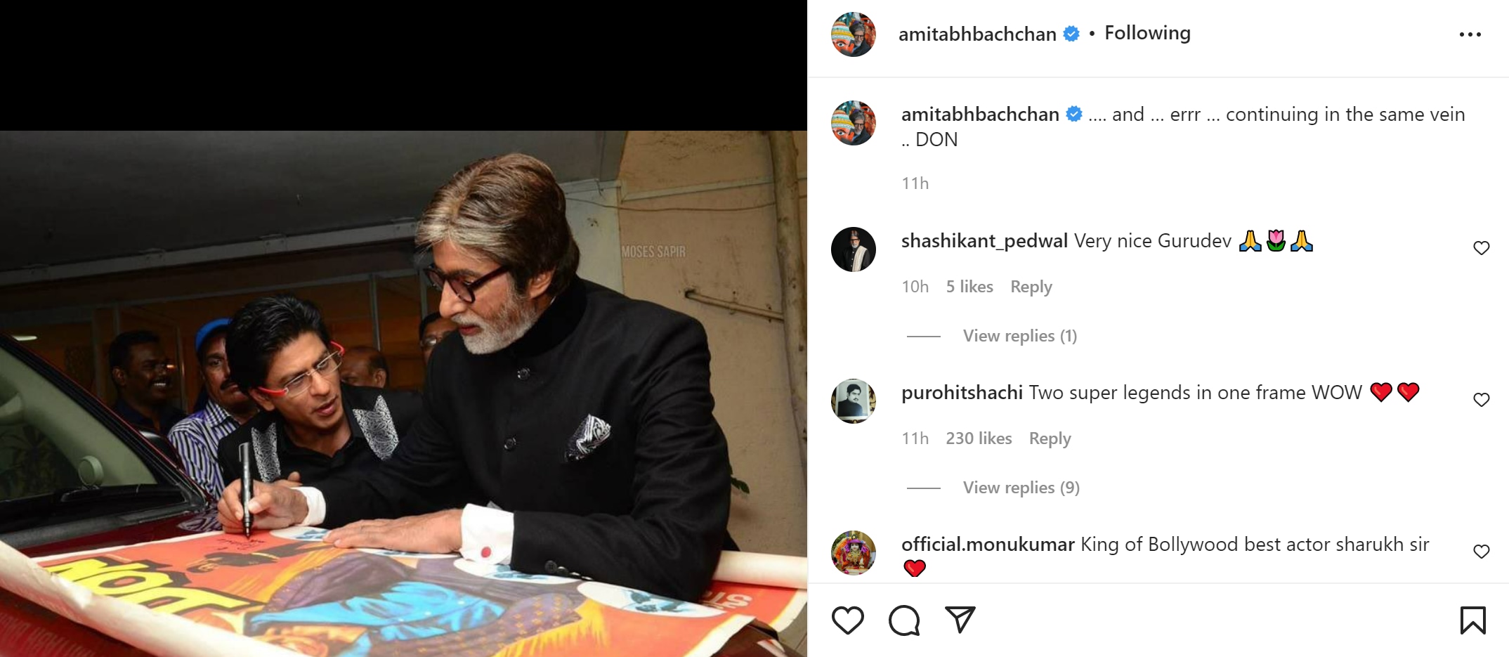 Amitabh Bachchan's Instagram post featuring Shah Rukh Khan.