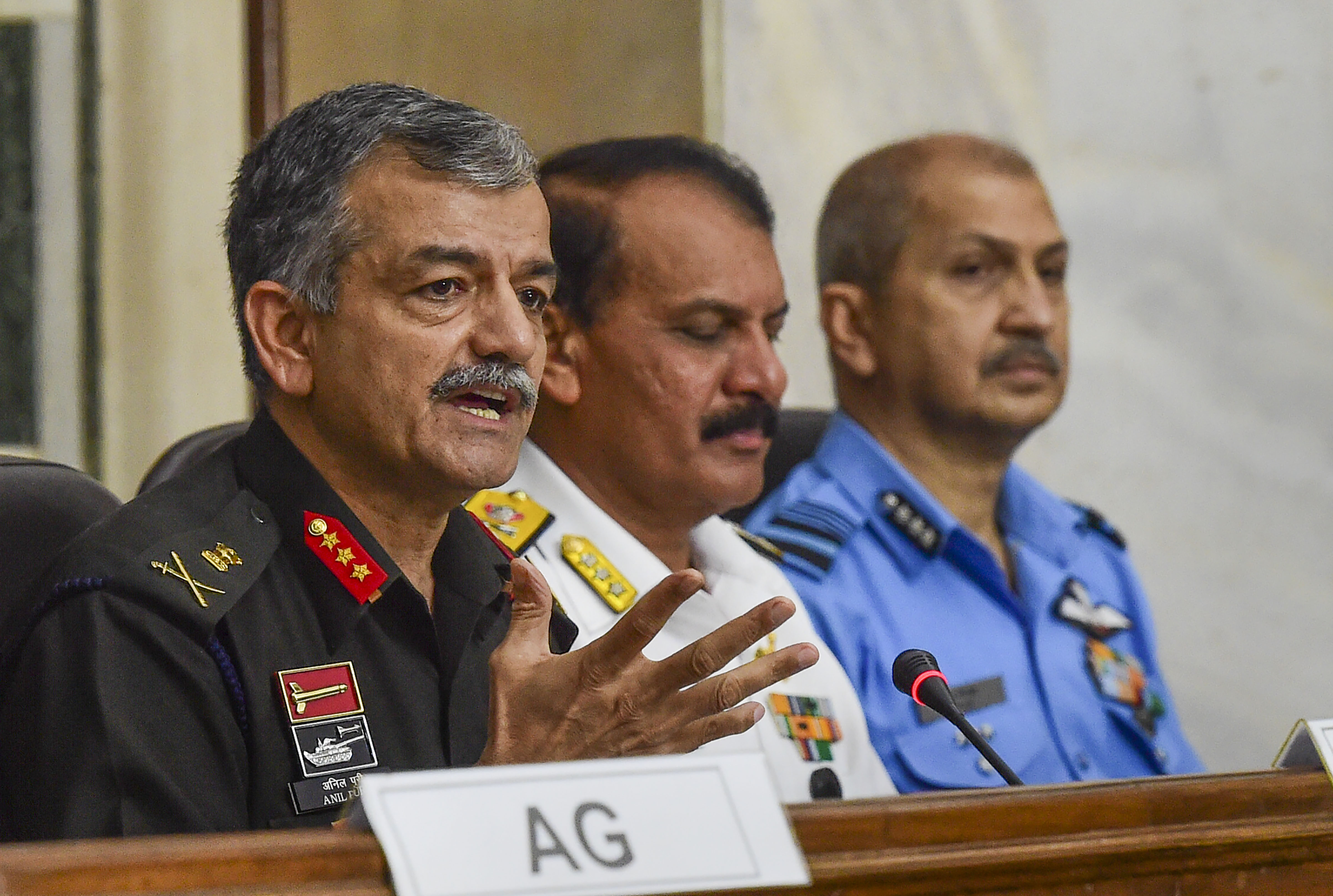 Department of Military Affairs Additional Secretary Lt. General Anil Puri addresses a press conference regarding the 'Agnipath' scheme, at South in New Delhi, on June 19, 2022. (PTI) Department of Military Affairs Additional Secretary Lt. General Anil Puri addresses a press conference regarding the 'Agnipath' scheme, at South in New Delhi, on June 19, 2022. (PTI)
