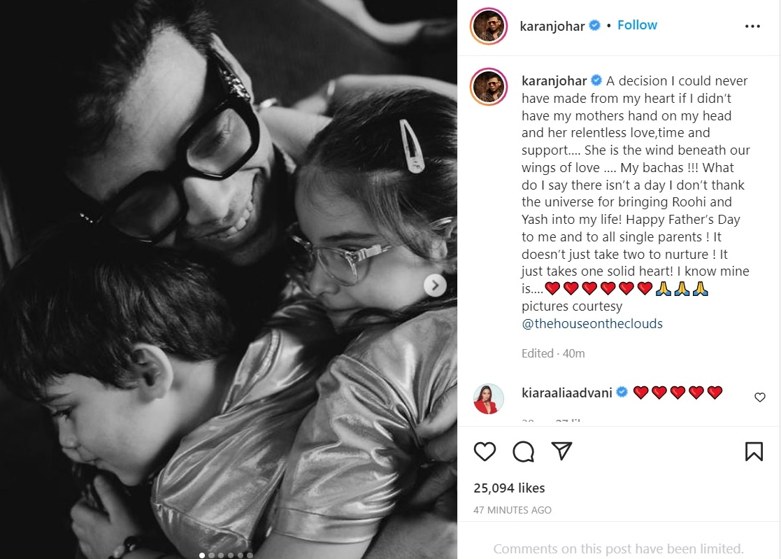 Karan Johar shares adorable pics with Roohi, Yash on Father's Day, pens ...