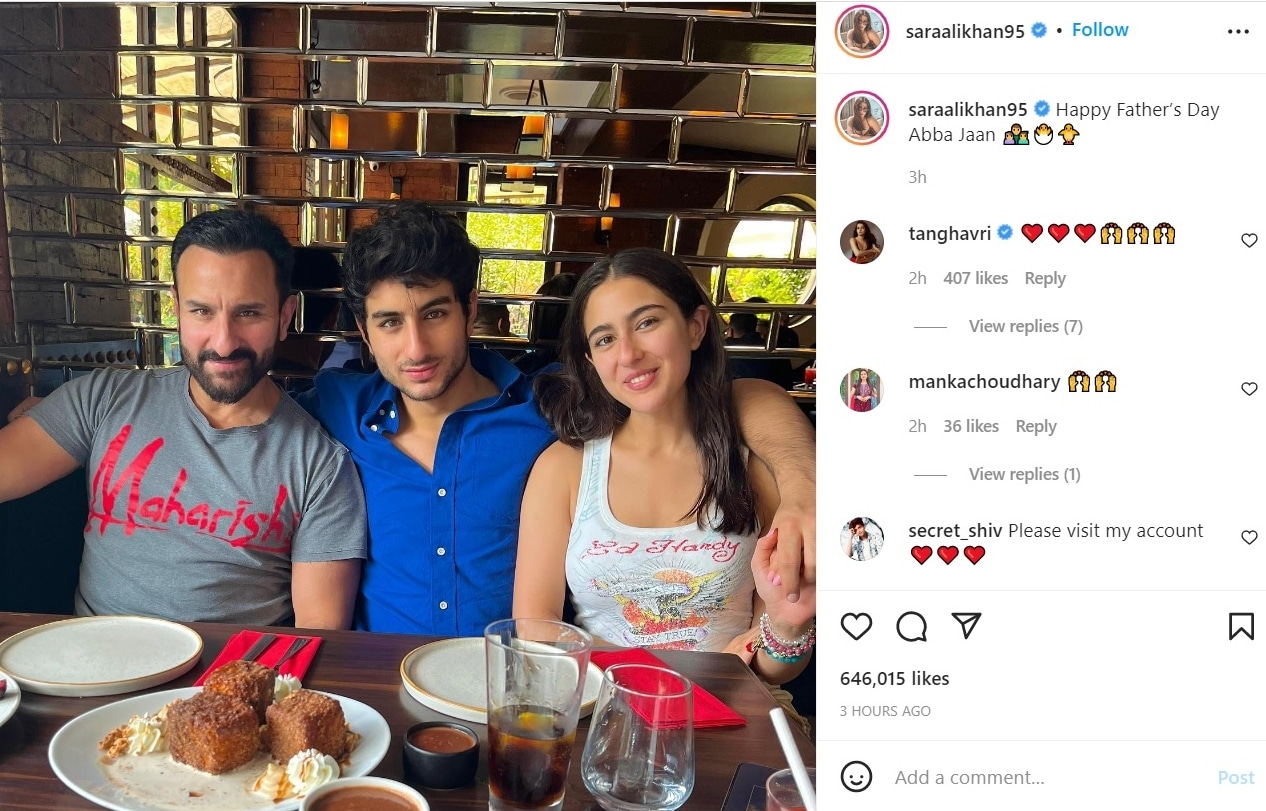 Sara Ali Khan also shared a Father's Day post.&nbsp;