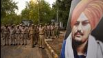 New Delhi, India - May 31, 2022: Police personnel deployed during a candle march by Indian Youth Congress (IYC) as a mark of tribute to Congress leader Siddhu Moosewala, at Jantar Mantar, in New Delhi, India, on Tuesday, May 31, 2022. (Photo by Sanchit Khanna/ Hindustan Times) New Delhi, India - May 31, 2022: Police personnel deployed during a candle march by Indian Youth Congress (IYC) as a mark of tribute to Congress leader Siddhu Moosewala, at Jantar Mantar, in New Delhi, India, on Tuesday, May 31, 2022. (Photo by Sanchit Khanna/ Hindustan Times)