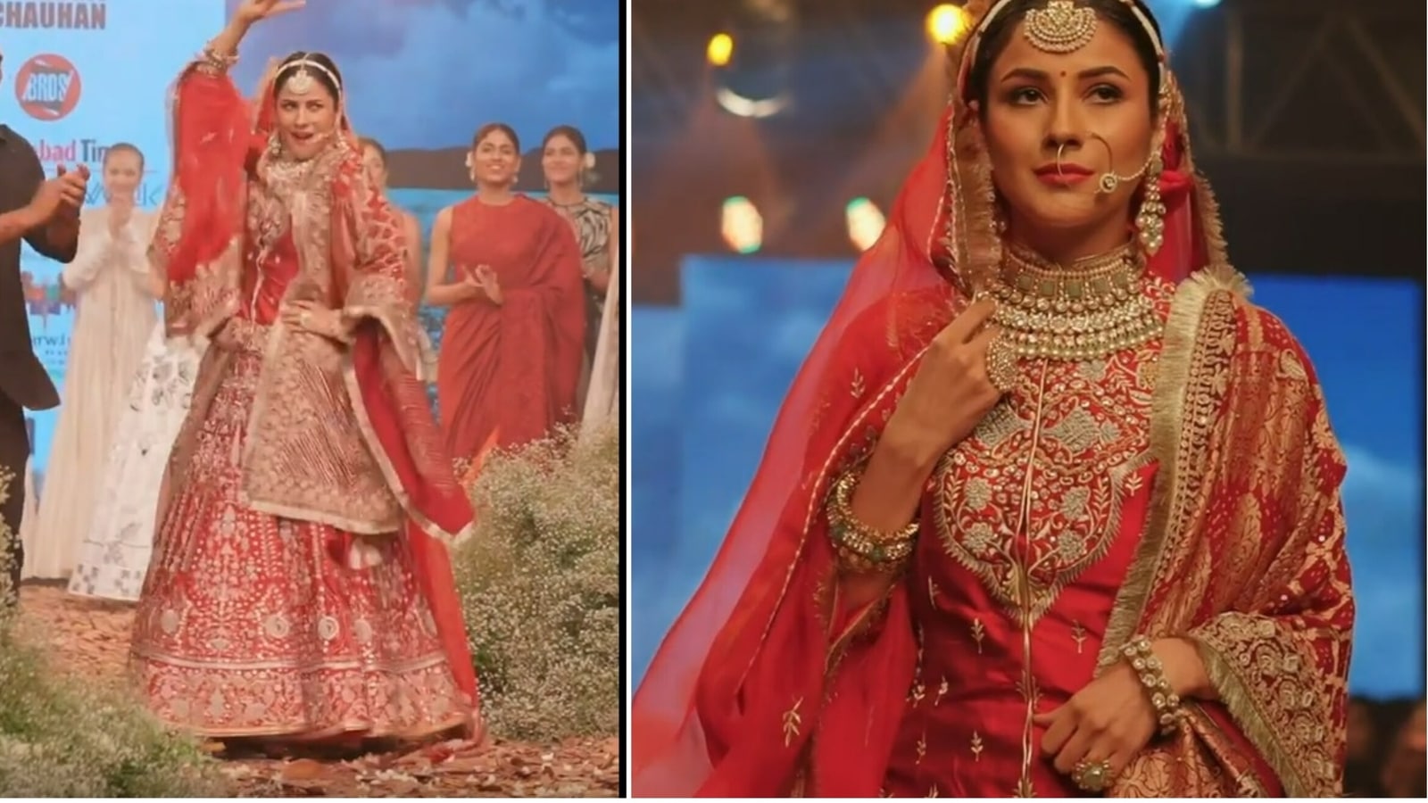 Shehnaaz Gill dances to Sidhu Moose Wala’s songs as she makes her ramp debut as a bride in red. Watch