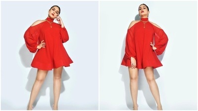 Huma Qureshi earlier set the internet ablaze with her look in a short red dress featuring cold shoulders and puffed sleeves. (Instagram/@iamhumaq)