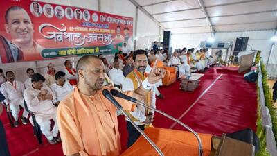 Uttar Pradesh chief minister Yogi Adityanath addressing a public meeting in Azamgarh on Sunday. (PTI PHOTO) Uttar Pradesh chief minister Yogi Adityanath addressing a public meeting in Azamgarh on Sunday. (PTI PHOTO)