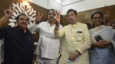 NCP not only managed to keep its flock together but also got five additional votes as Khadse secured 29, while Nimbalkar polled 27 votes (Hindustan Times) NCP not only managed to keep its flock together but also got five additional votes as Khadse secured 29, while Nimbalkar polled 27 votes (Hindustan Times)