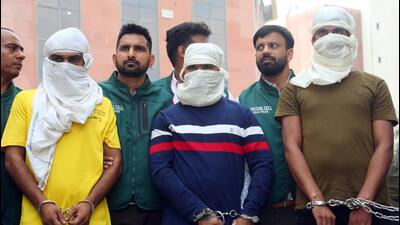 Three persons, including two main shooters, arrested by the Delhi Police special cell in Sidhu Moose Wala murder case. (ANI Photo) Three persons, including two main shooters, arrested by the Delhi Police special cell in Sidhu Moose Wala murder case. (ANI Photo)