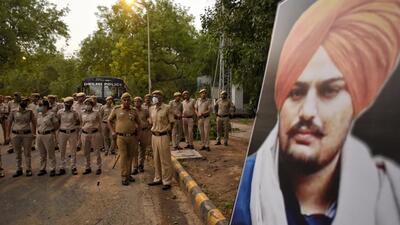 New Delhi, India - May 31, 2022: Police personnel deployed during a candle march by Indian Youth Congress (IYC) as a mark of tribute to Congress leader Siddhu Moosewala, at Jantar Mantar, in New Delhi, India, on Tuesday, May 31, 2022. (Photo by Sanchit Khanna/ Hindustan Times) New Delhi, India - May 31, 2022: Police personnel deployed during a candle march by Indian Youth Congress (IYC) as a mark of tribute to Congress leader Siddhu Moosewala, at Jantar Mantar, in New Delhi, India, on Tuesday, May 31, 2022. (Photo by Sanchit Khanna/ Hindustan Times)