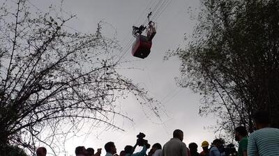 Timber Heights resort cable car:All the 11 tourists who were in the cable car stuck mid-air have been rescued, Solan SP Virender Sharma said (HT Photo/Sant Arora) Timber Heights resort cable car:All the 11 tourists who were in the cable car stuck mid-air have been rescued, Solan SP Virender Sharma said (HT Photo/Sant Arora)