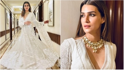 Do you have a wedding to attend and don't know what to wear? Here's the gorgeous Kriti Sanon giving some style tips on how to keep it elegant this wedding season. The Mimi actor recently attended a friends wedding wearing an all-white embroidered lehenga set teamed with a Kundan choker. (Instagram/@sukritigrover) Do you have a wedding to attend and don't know what to wear? Here's the gorgeous Kriti Sanon giving some style tips on how to keep it elegant this wedding season. The Mimi actor recently attended a friends wedding wearing an all-white embroidered lehenga set teamed with a Kundan choker. (Instagram/@sukritigrover)