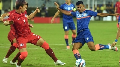 Hong Kong defenders try to stop Ashique Kuruniyan during AFC Asian Cup 2023 Qualifiers (PTI) Hong Kong defenders try to stop Ashique Kuruniyan during AFC Asian Cup 2023 Qualifiers (PTI)