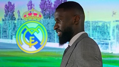 Real Madrid's new signing Antonio Rudiger arrives to give a press conference at the club's training ground in Madrid (AP)