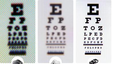 The resolution that the virtual reality headset supports by default allows wearers to read to read the 20/20 vision line on an eye chart, via the headset. The resolution that the virtual reality headset supports by default allows wearers to read to read the 20/20 vision line on an eye chart, via the headset.