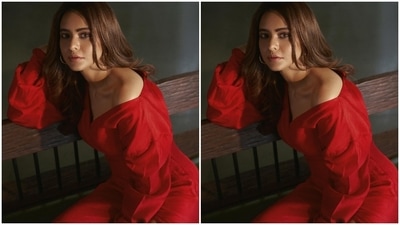 Aamna wore the dress with open centre-parted tresses styled in soft wavy ends. Lastly, the star picked subtle smoky eye shadow, mascara-adorned lashes, on-fleek brows, glowing skin, blushed cheeks and nude lip shade for the glam picks. A pair of gold-toned hoop earrings rounded it all off. (Instagram)