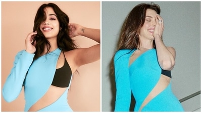 Janhvi Kapoor wears the same cut-out dress as Anne Hathaway for Good Luck Jerry promotions: Who wore it better? (Instagram) Janhvi Kapoor wears the same cut-out dress as Anne Hathaway for Good Luck Jerry promotions: Who wore it better? (Instagram)