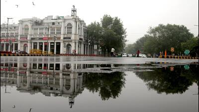 Connaught place in New Delhi after a spell of rainfall over the weekend. (ANI Photo) Connaught place in New Delhi after a spell of rainfall over the weekend. (ANI Photo)