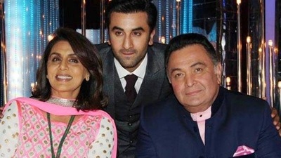 Neetu Kapoor with her husband-- late actor Rishi Kapoor, and son-- actor Ranbir Kapoor.