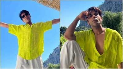 Rajkummar Rao poses outside a hut in Capri. Rajkummar Rao poses outside a hut in Capri. 